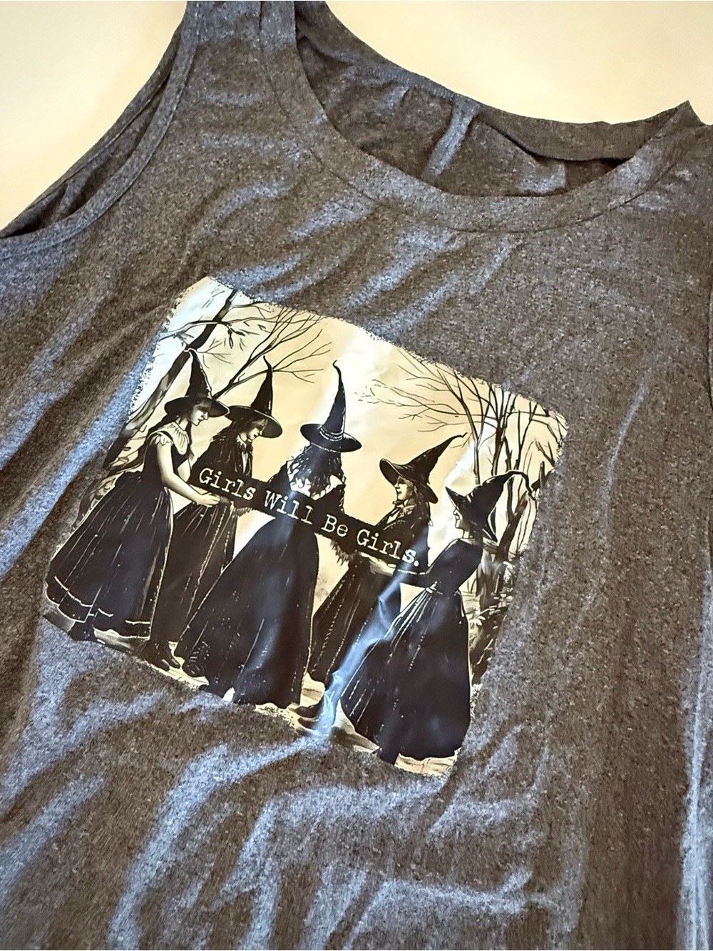 SHEIN Dark Gray Graphic Witch Girls Tank